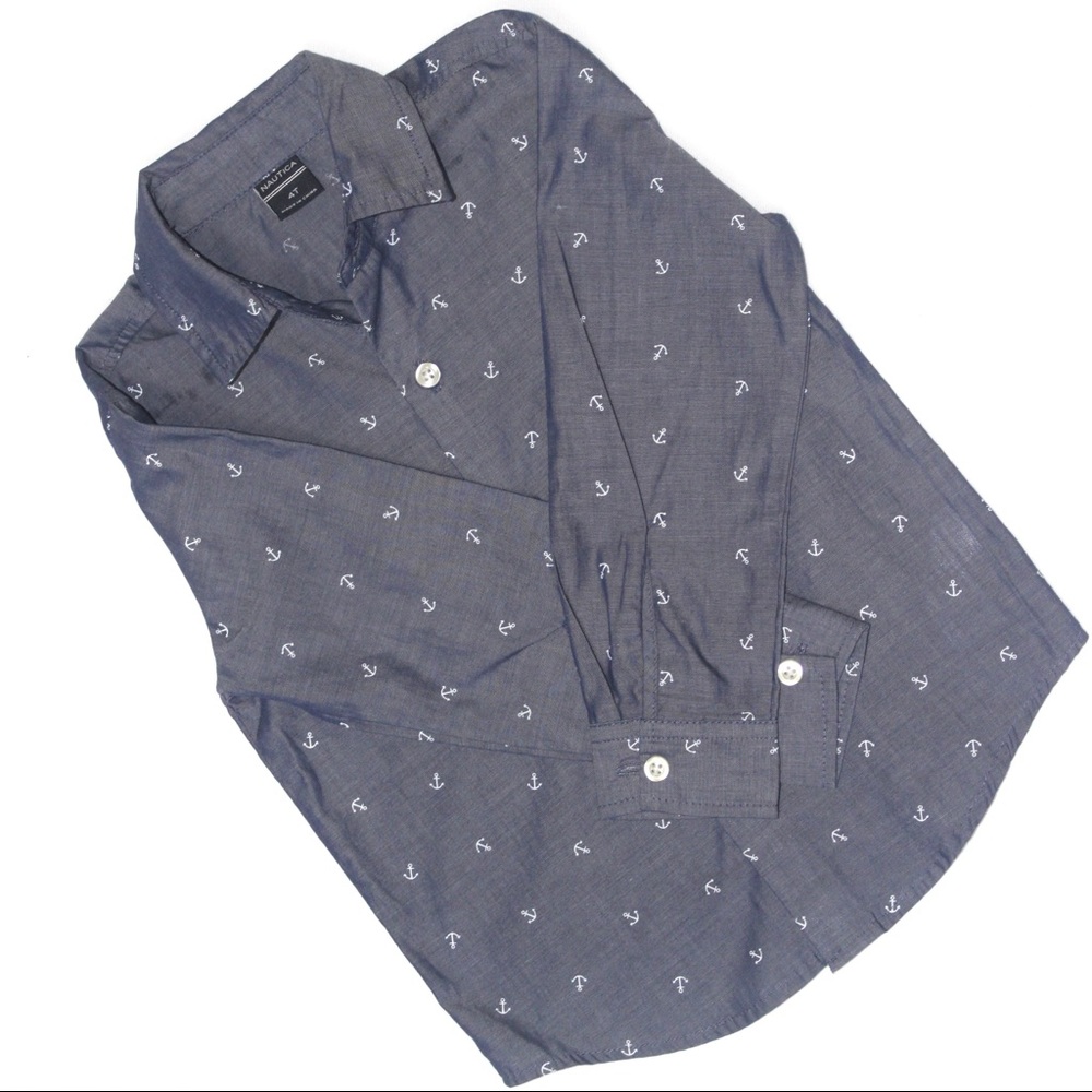 Boys Nautica Poplin Long Sleeve Buttondown Sz 4